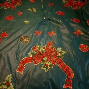 Christmas Tree Skirt 56" Green Ornaments Holly Teddy Bear Glitter Homemade T1